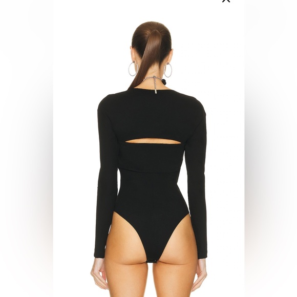 AREA Chain Link Long Sleeve Cut Out Black Bodysuit - Picture 4 of 7
